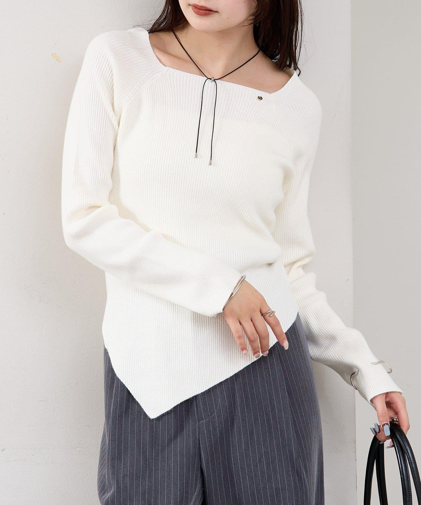 方領羅紋針織衫