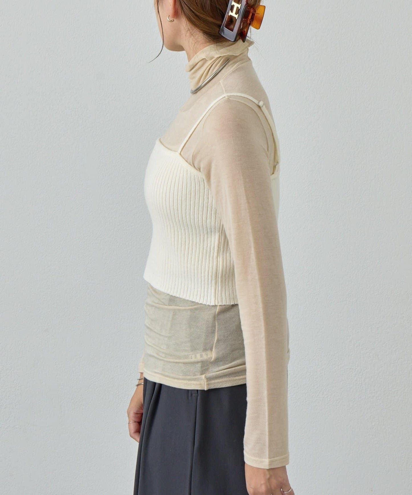 透視高領針織衫