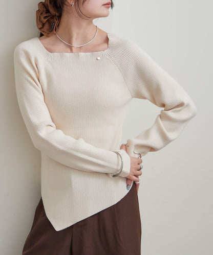 方領羅紋針織衫