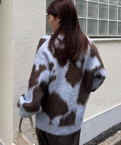 動物紋長毛針織衫