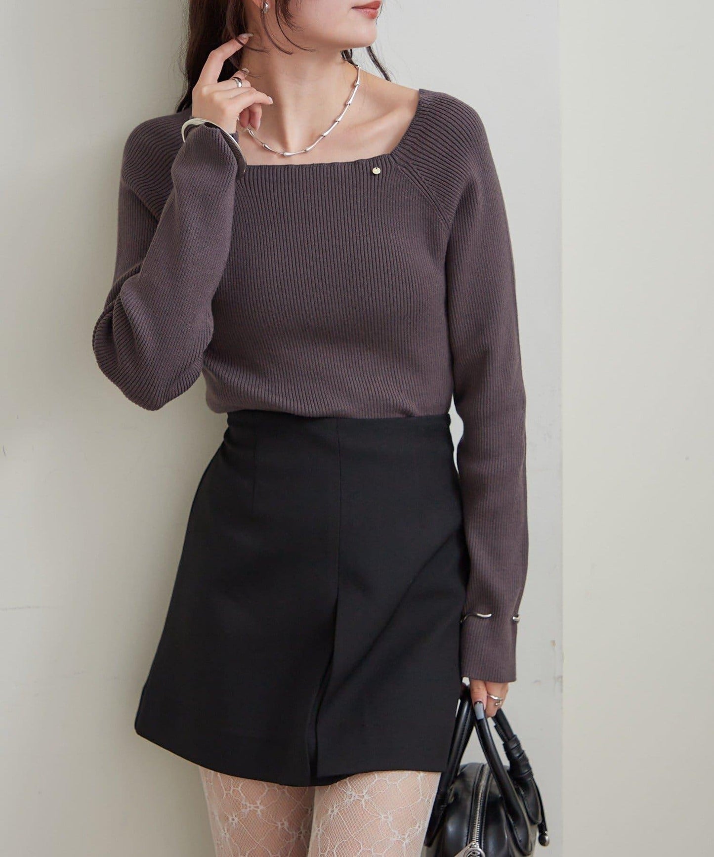 方領羅紋針織衫