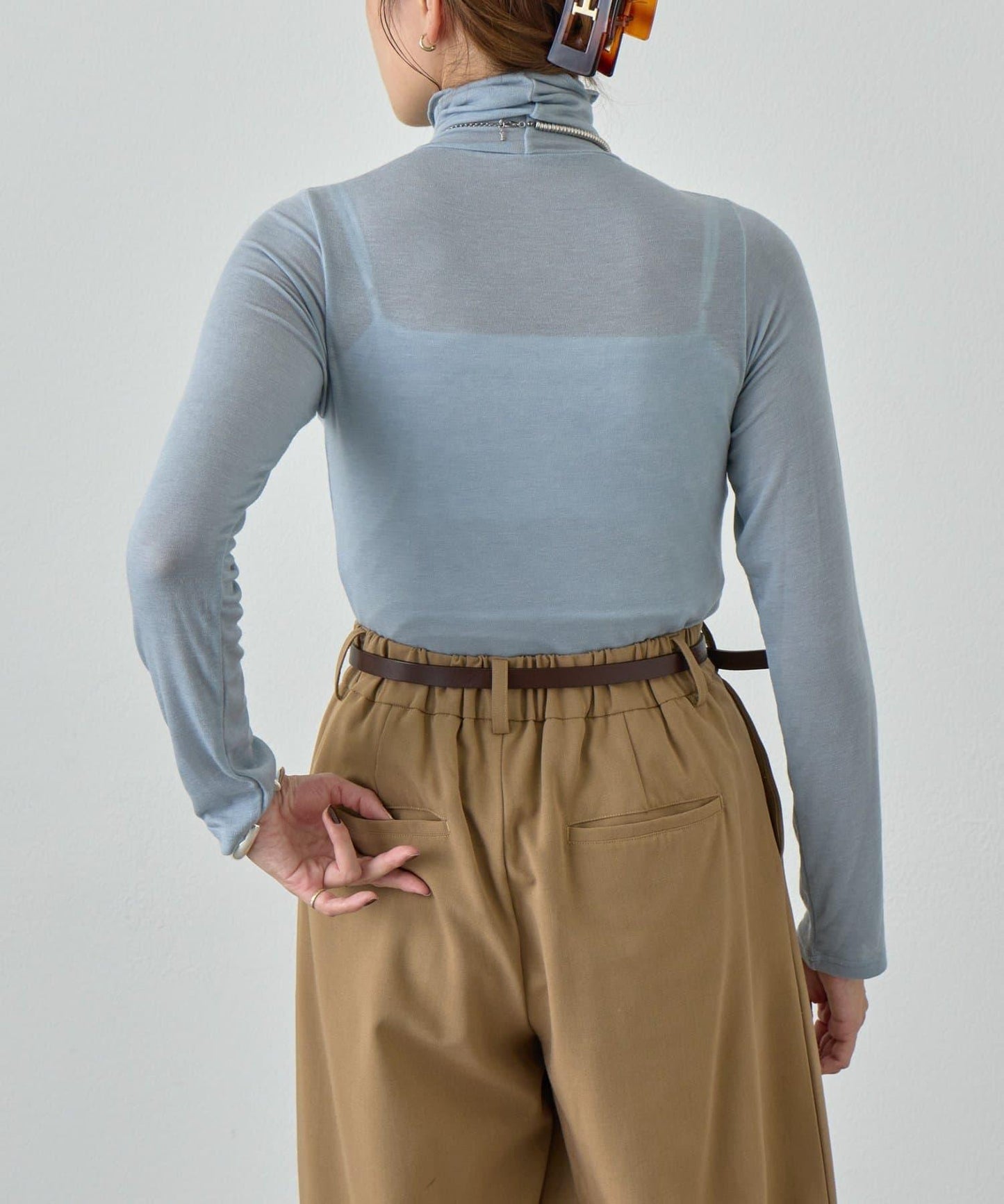 透視高領針織衫