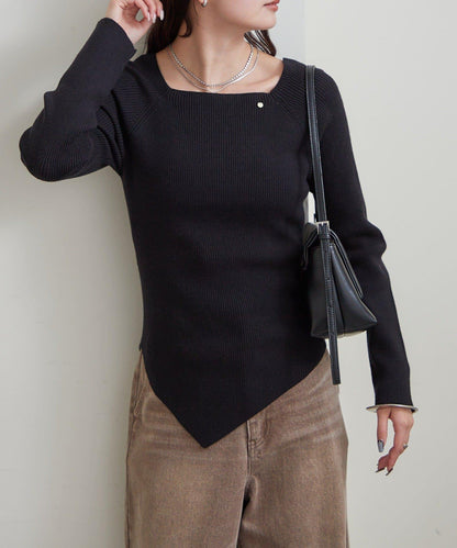 方領羅紋針織衫