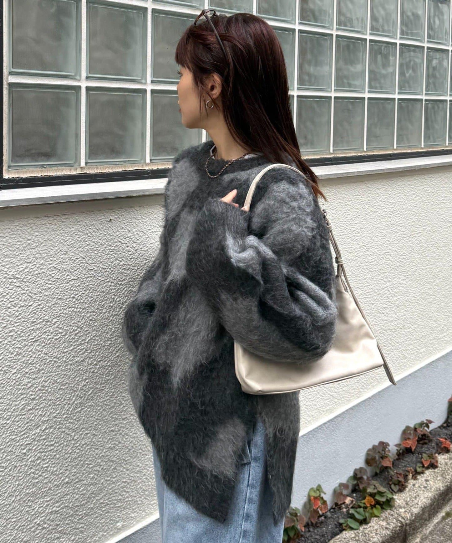 動物紋長毛針織衫