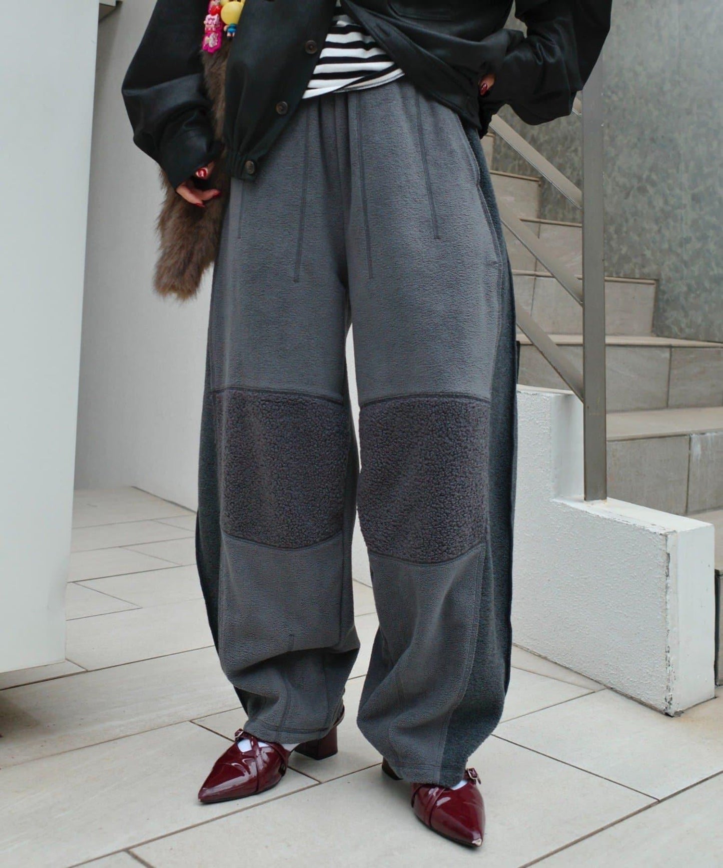 【etsinta/エシンタ】拼接羊羔絨休閒褲