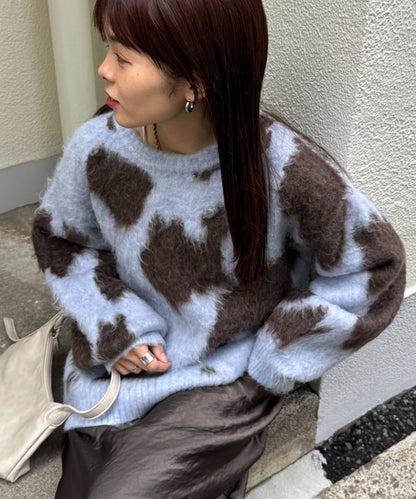 動物紋長毛針織衫