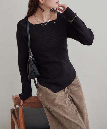 方領羅紋針織衫