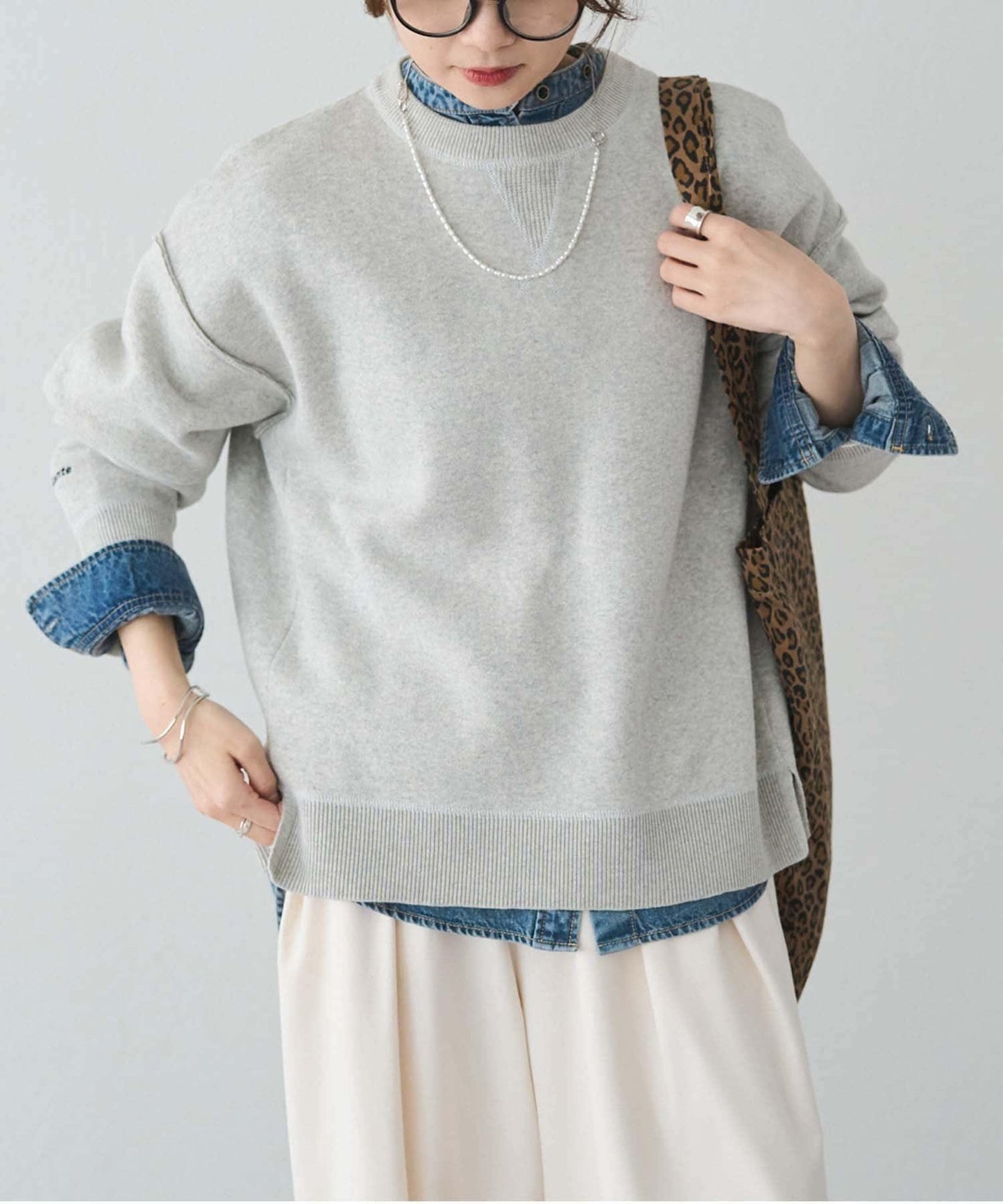 衛衣風格雙層提花針織衫