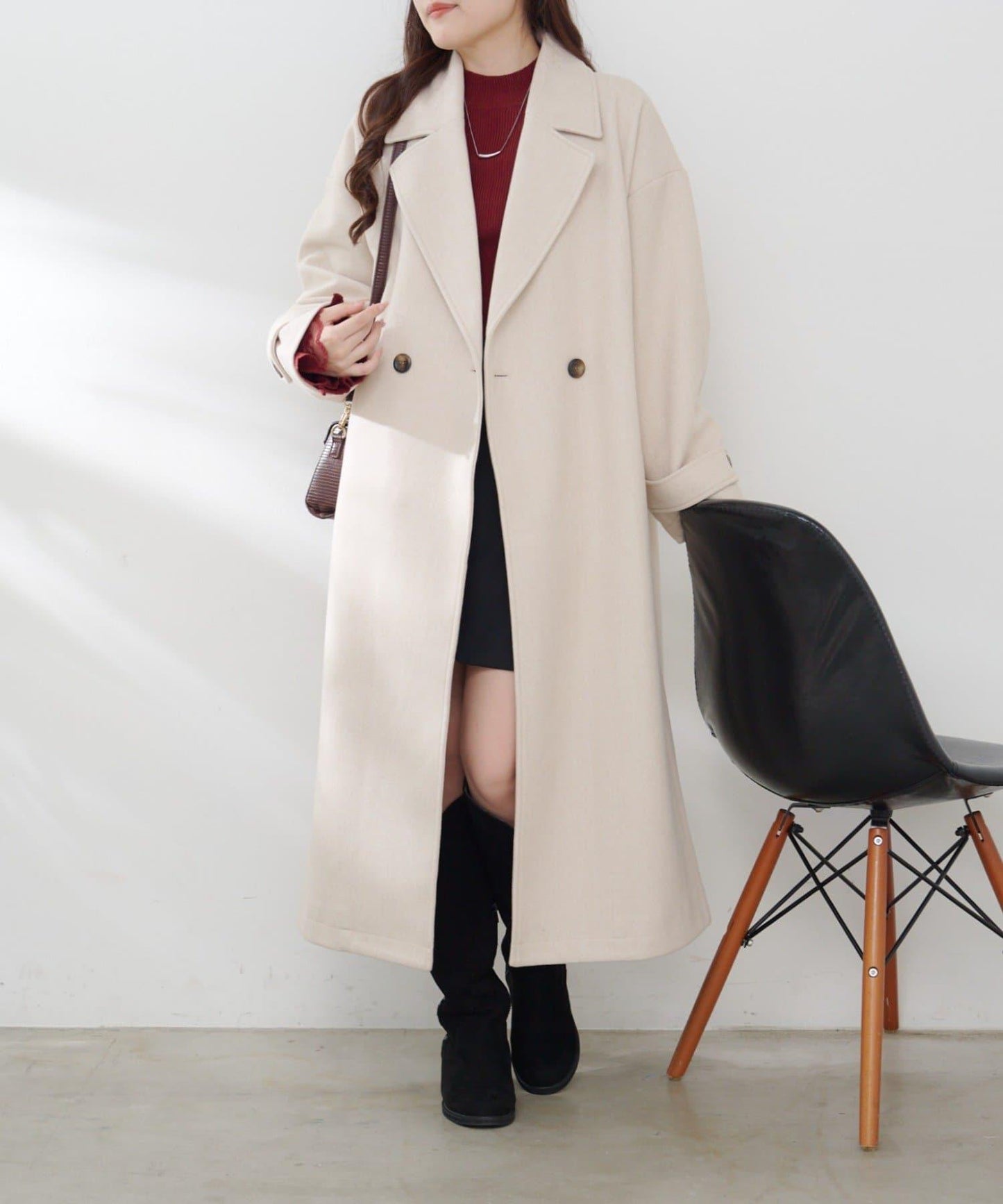 羊毛感雙排扣切斯特大衣