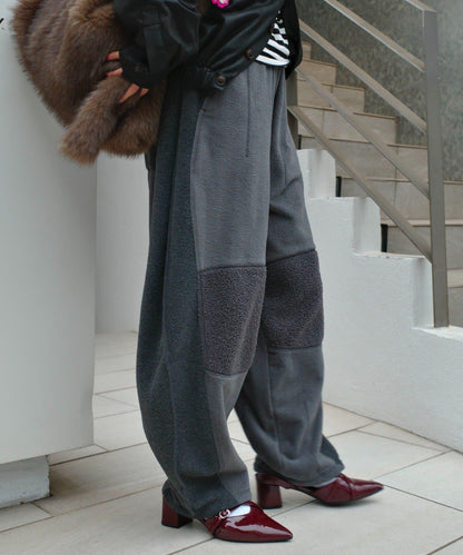 【etsinta/エシンタ】拼接羊羔絨休閒褲