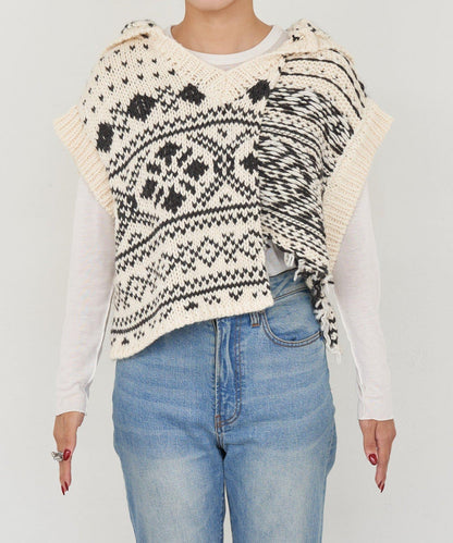 【etsinta/エシンタ】提花拼接短款連帽背心