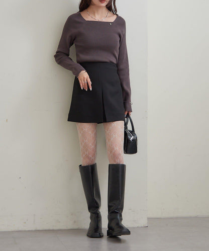 方領羅紋針織衫