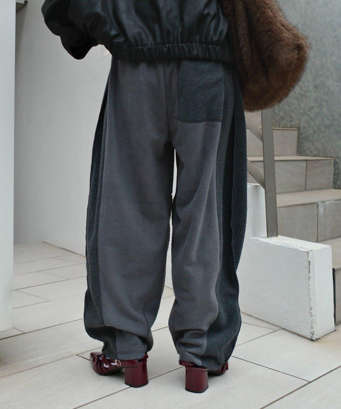 【etsinta/エシンタ】拼接羊羔絨休閒褲