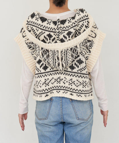 【etsinta/エシンタ】提花拼接短款連帽背心