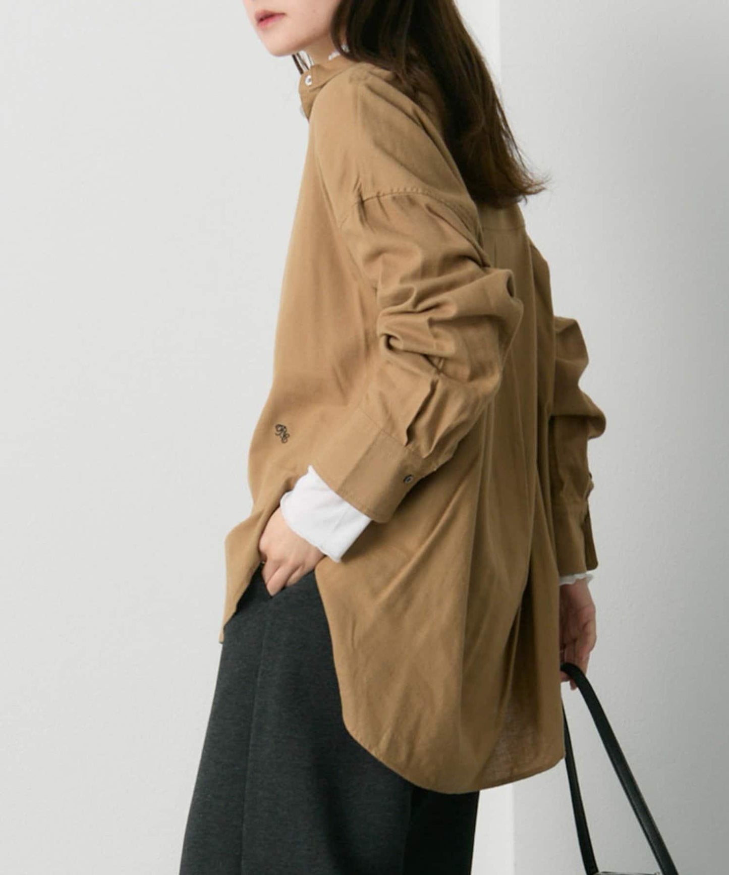 磨毛寬鬆襯衫上衣