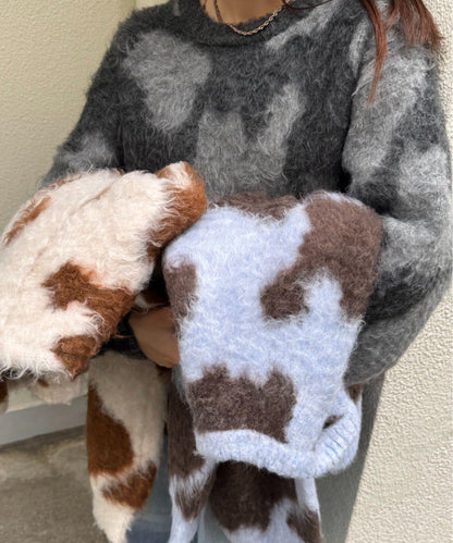 動物紋長毛針織衫