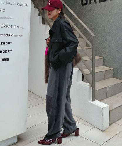 【etsinta/エシンタ】拼接羊羔絨休閒褲