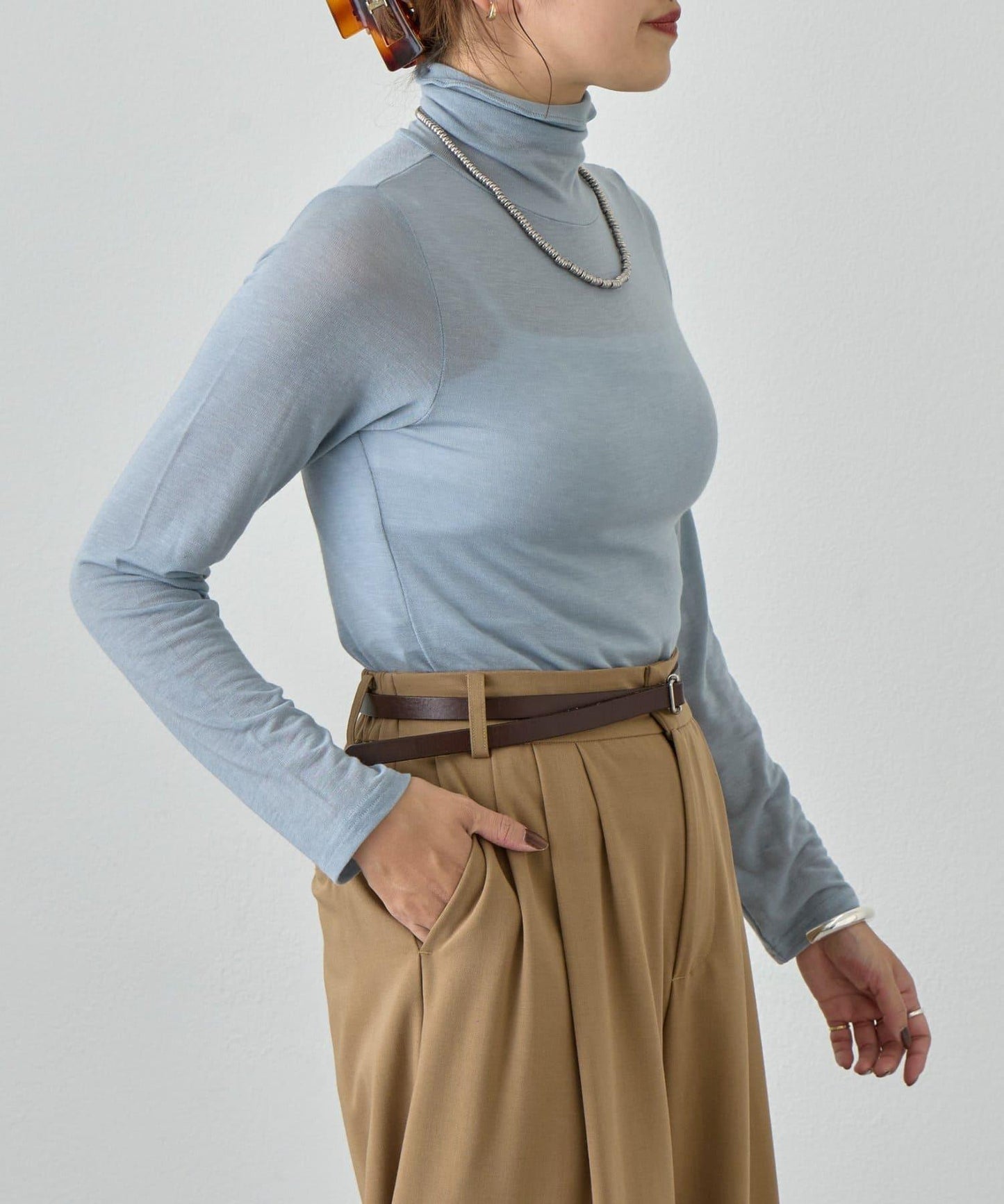 透視高領針織衫