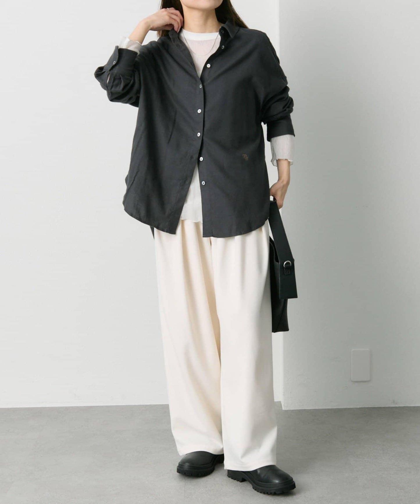 磨毛寬鬆襯衫上衣