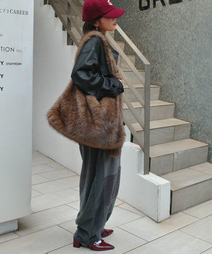 【etsinta/エシンタ】拼接羊羔絨休閒褲