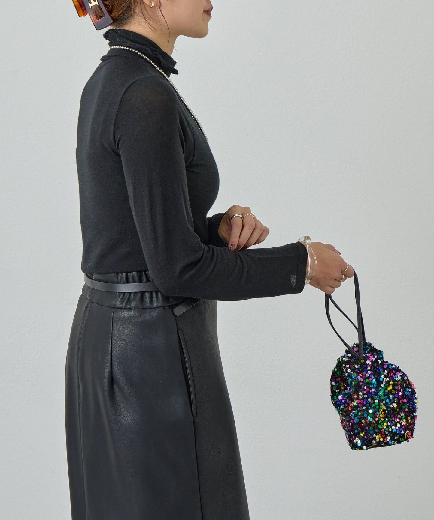 透視高領針織衫