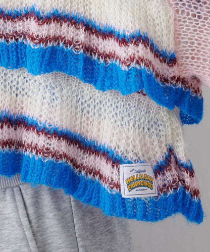 ★【HELLO.SANFRANCISCO/ハローサンフランシスコ】多色條紋透視荷葉邊針織衫