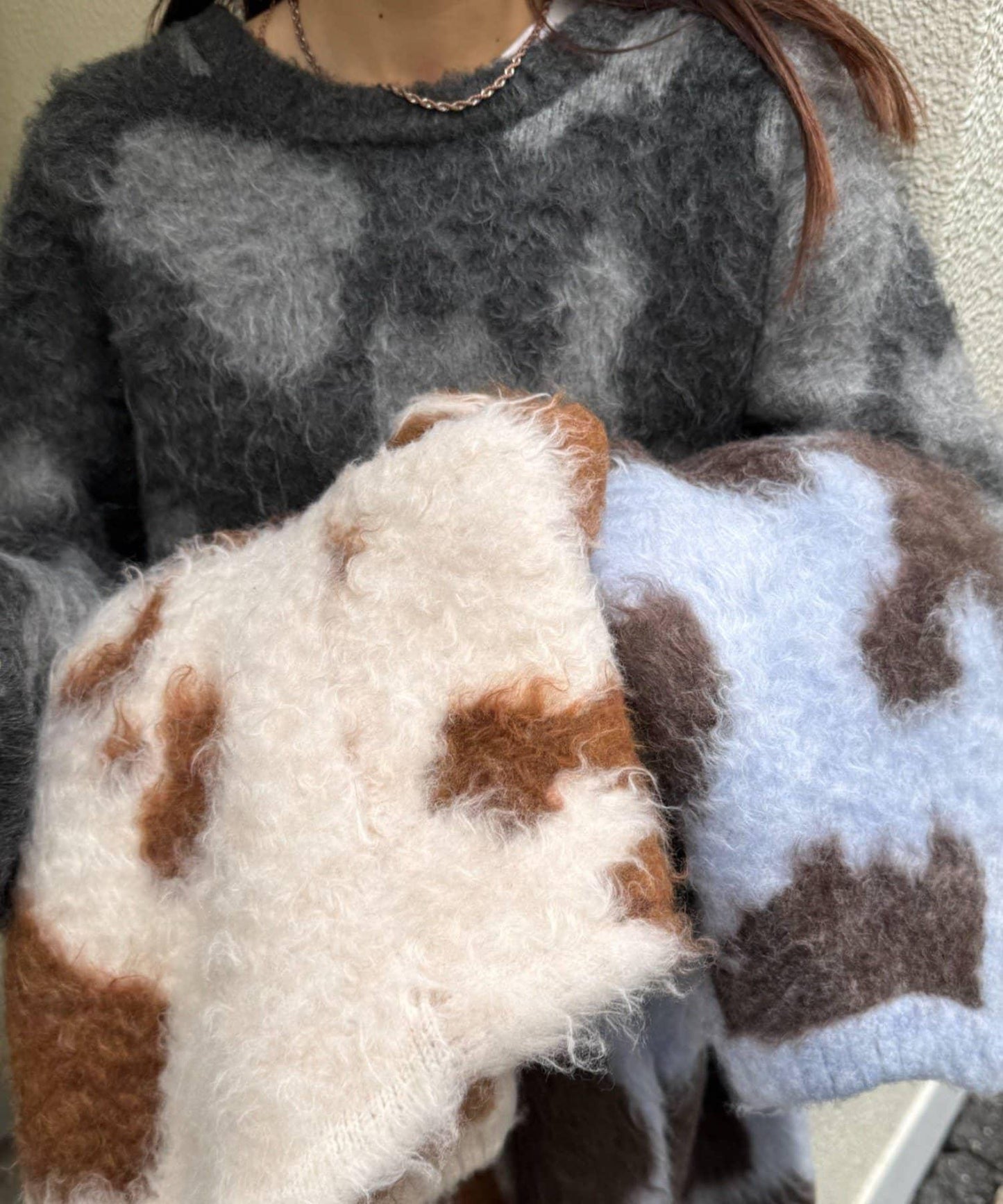 動物紋長毛針織衫