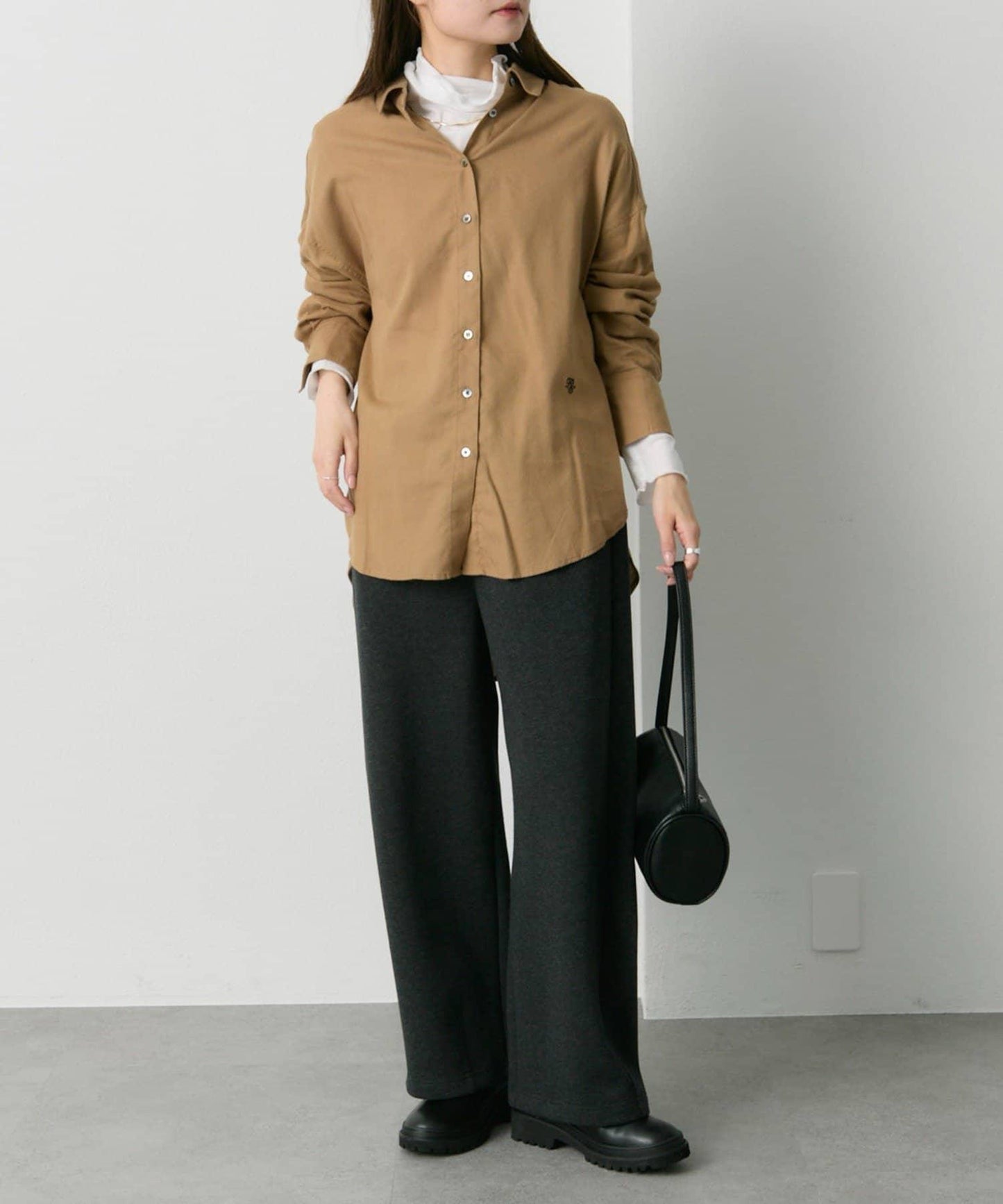 磨毛寬鬆襯衫上衣