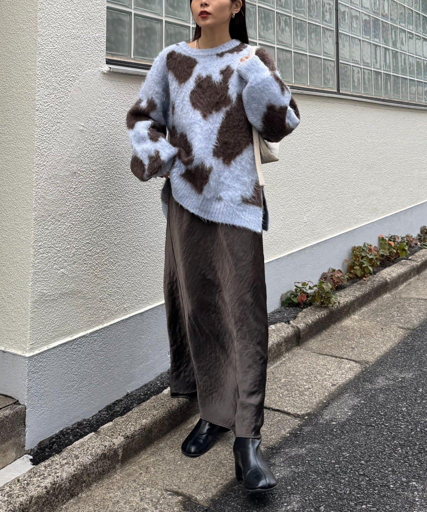動物紋長毛針織衫