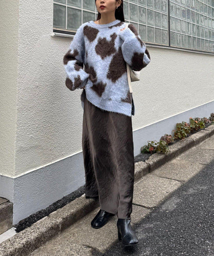 動物紋長毛針織衫