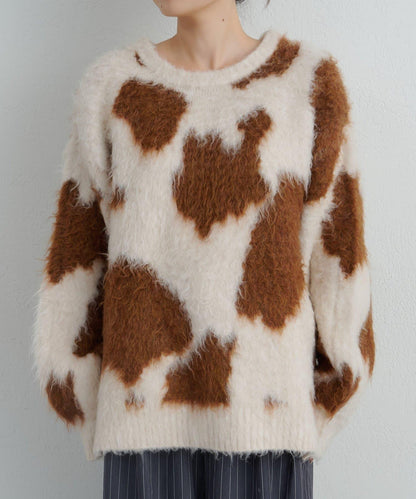 動物紋長毛針織衫