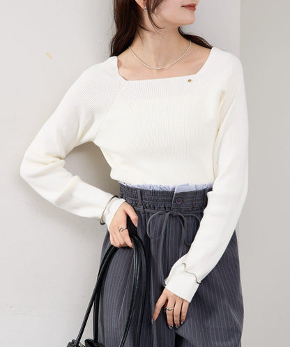 方領羅紋針織衫