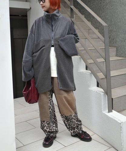 【etsinta/エシンタ】拼接羊羔絨寬鬆夾克