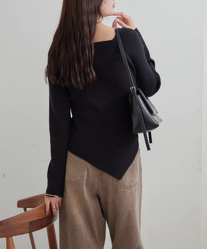 方領羅紋針織衫