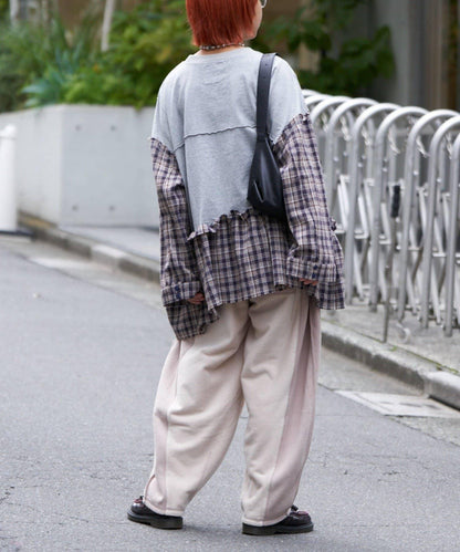 【etsinta/エシンタ】拼接羊羔絨休閒褲