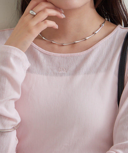 帶飾牌圓領長袖T恤