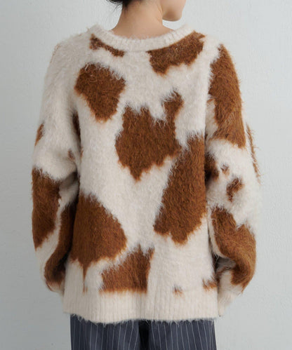 動物紋長毛針織衫