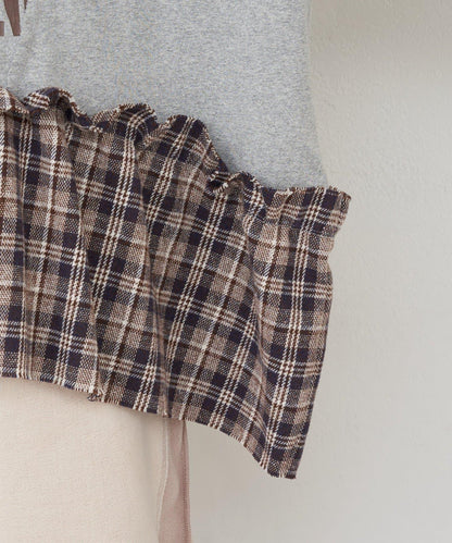 【etsinta/エシンタ】拼接格紋荷葉邊T恤