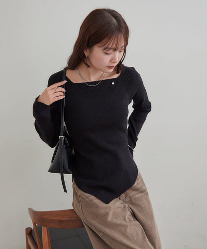 方領羅紋針織衫