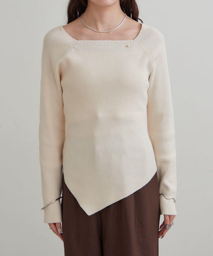 方領羅紋針織衫