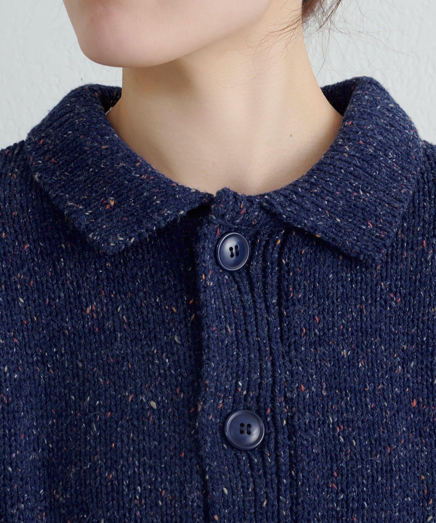 【UNISEX】菱格紋拼色領口雜色針織開衫