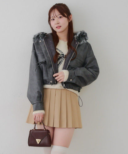 顯瘦造型最強外套【RMAF】連帽毛絨蝴蝶結飛行夾克