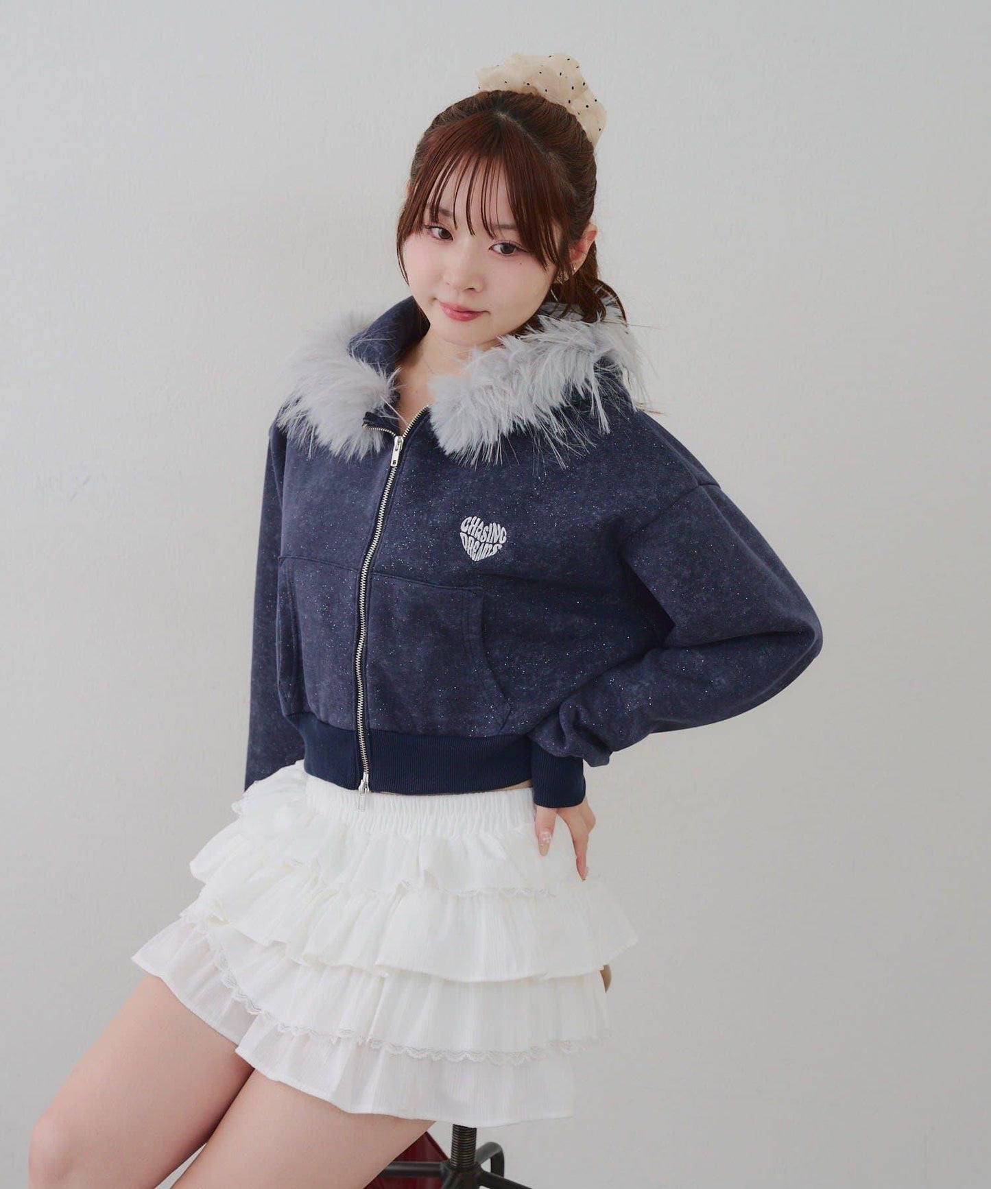 【RMAF】帶毛絨帽亮片連帽衫