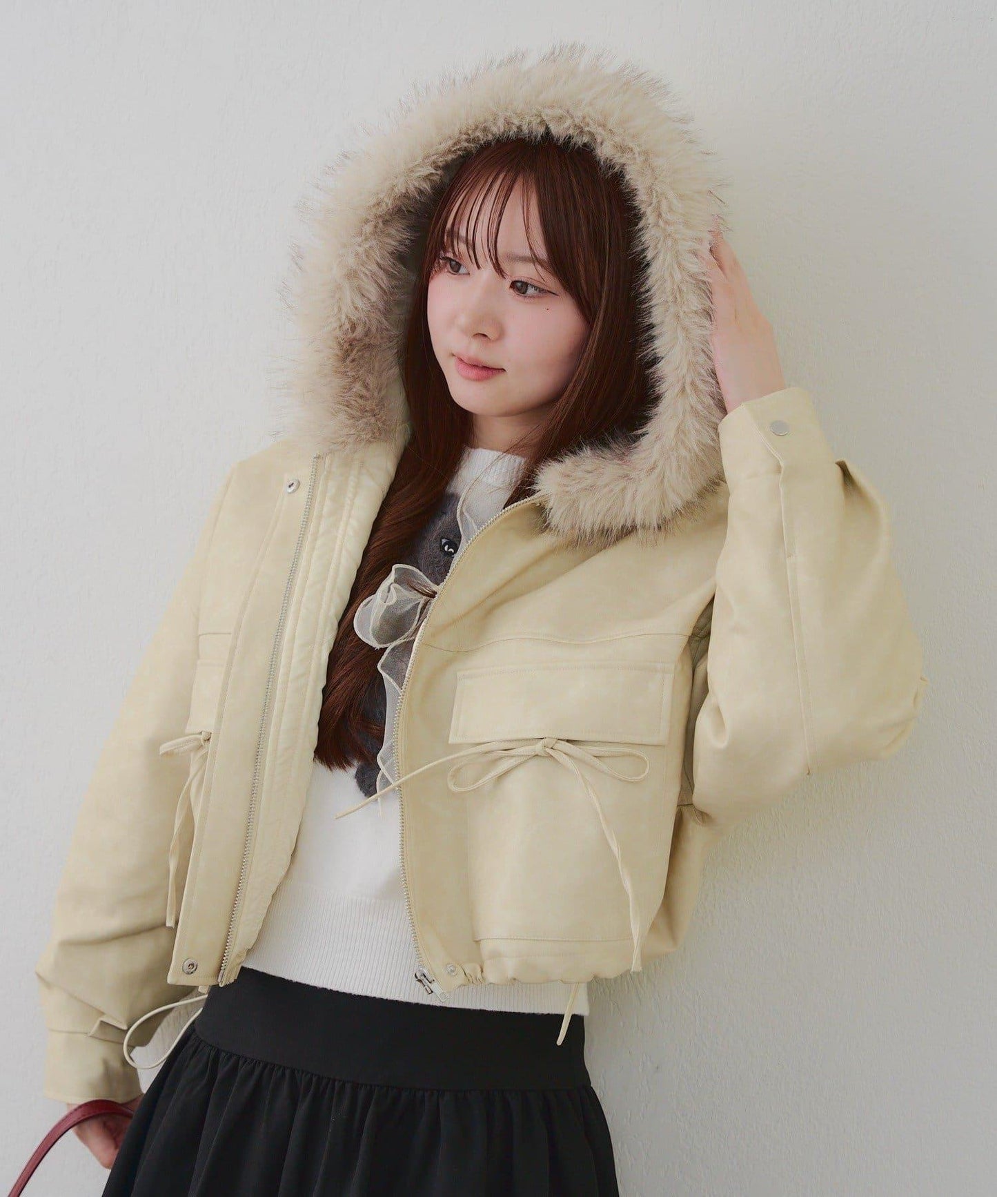 顯瘦造型最強外套【RMAF】連帽毛絨蝴蝶結飛行夾克