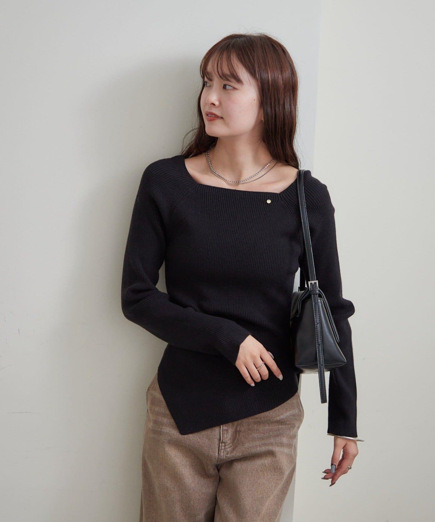 方領羅紋針織衫