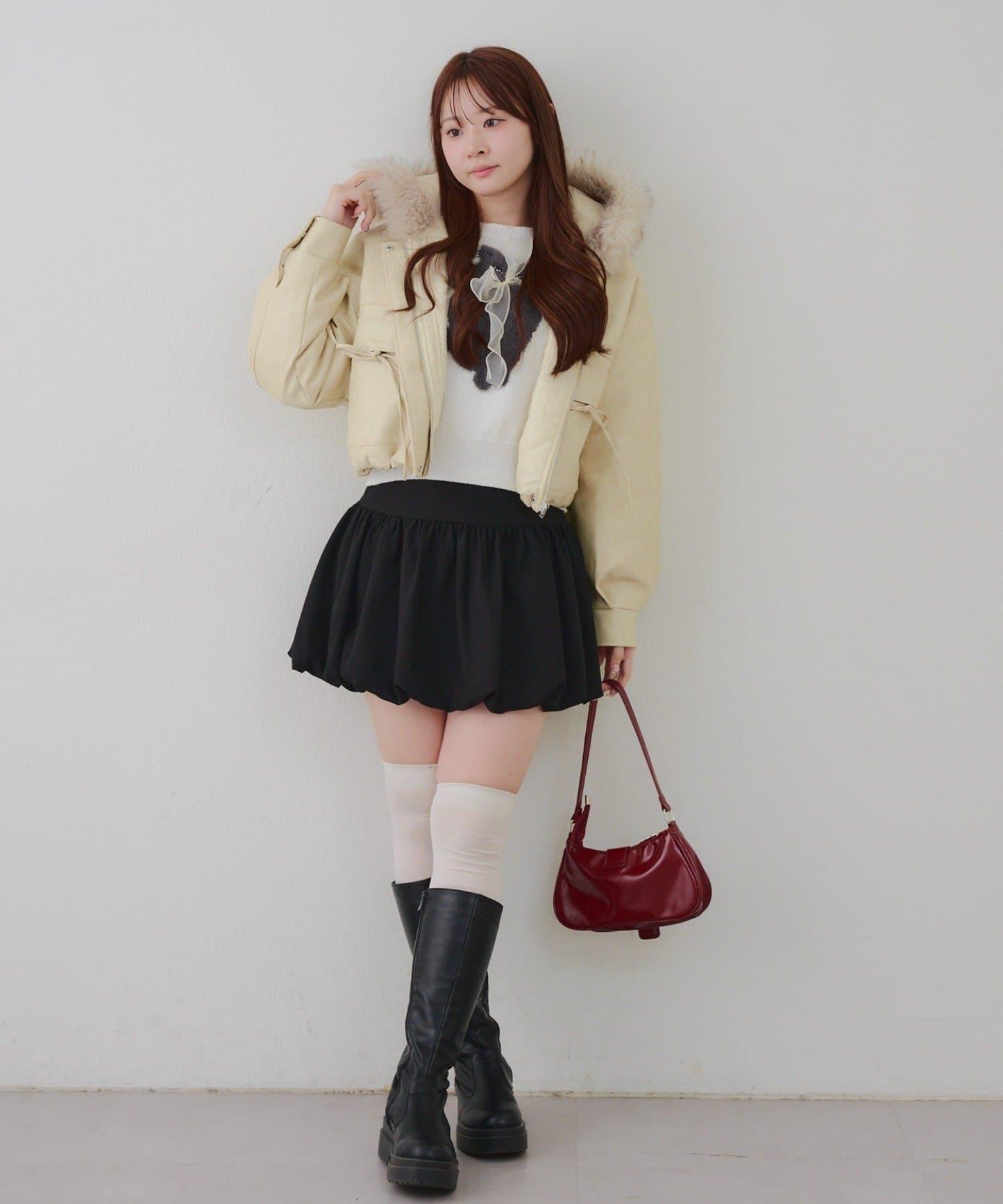 顯瘦造型最強外套【RMAF】連帽毛絨蝴蝶結飛行夾克