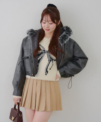 顯瘦造型最強外套【RMAF】連帽毛絨蝴蝶結飛行夾克