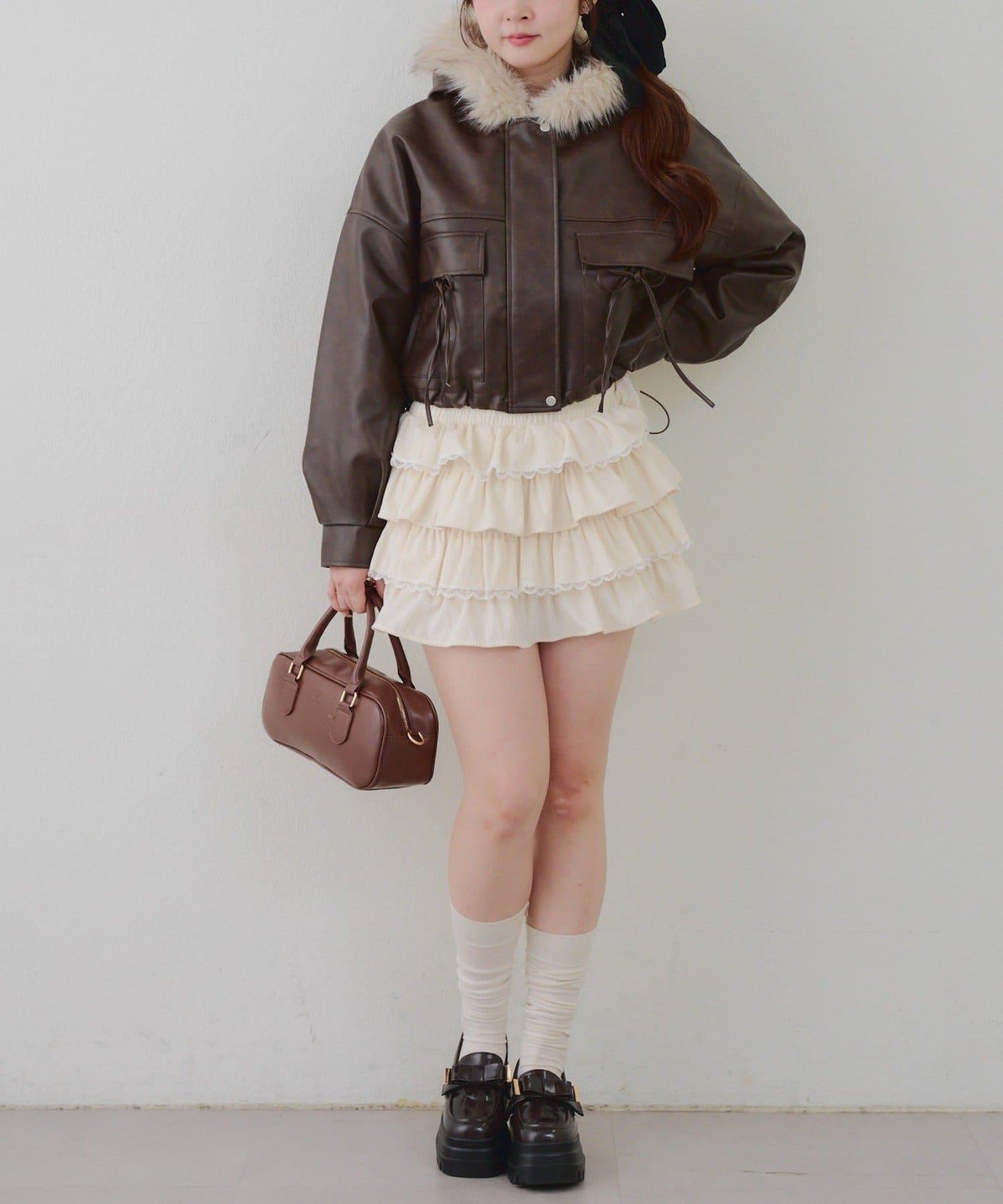 顯瘦造型最強外套【RMAF】連帽毛絨蝴蝶結飛行夾克