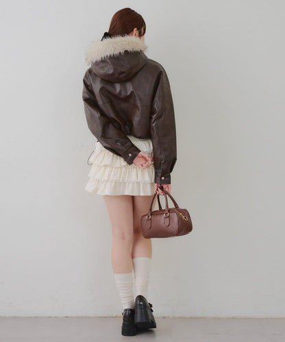 顯瘦造型最強外套【RMAF】連帽毛絨蝴蝶結飛行夾克