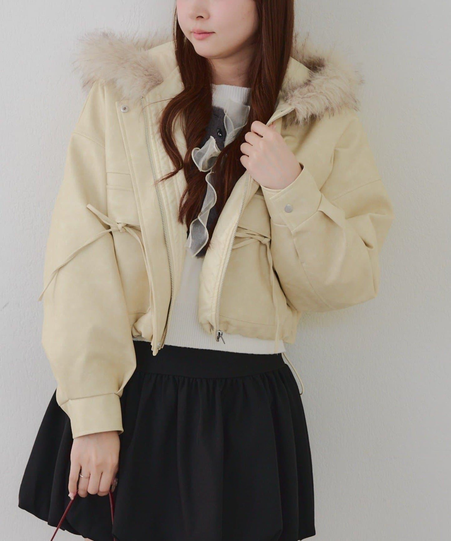 顯瘦造型最強外套【RMAF】連帽毛絨蝴蝶結飛行夾克